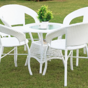 Cane 5-Piece Outdoor Rattan Wicker Patio Bistro Set (White)