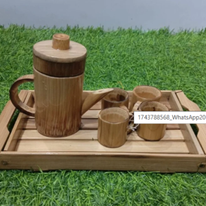 Bamboo tea set with teapot, cups, and tray