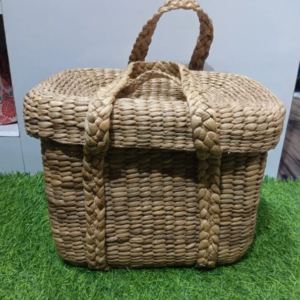 Handwoven basket with lid and handles